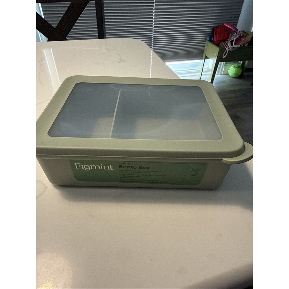 Figmint Snack Bento Box 21 oz 2-Compartment Snap Lid Green Food Container